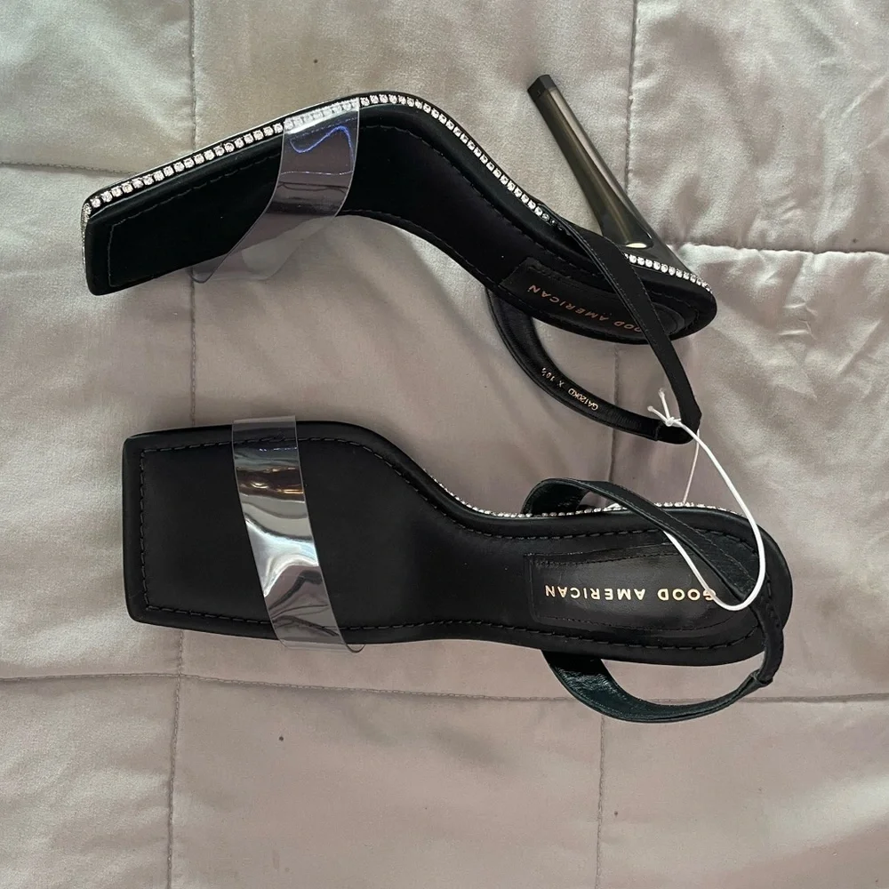 Good American Crystal Crush Lucite Sandal in Black